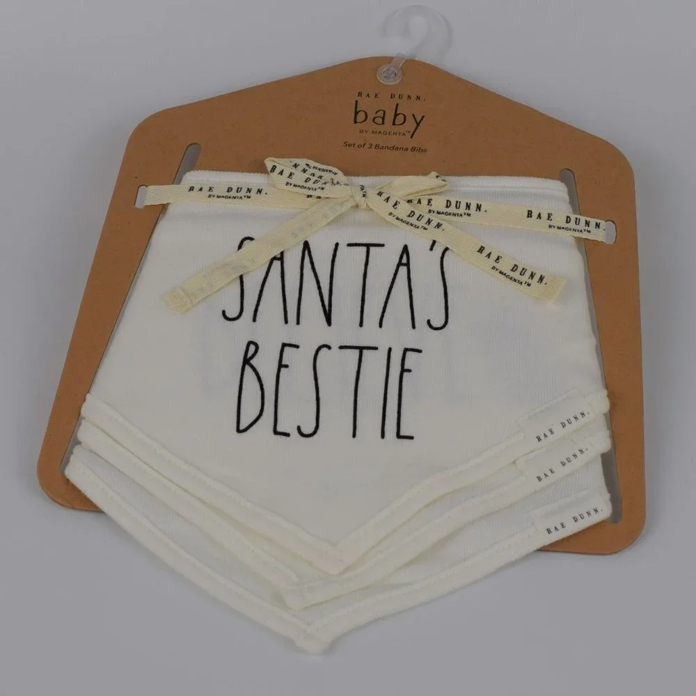 💰3/$25   NWT Rae Dunn 3-Set Bandana Bibs Santa's Bestie